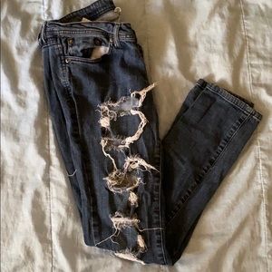 Blue degreased jeans
